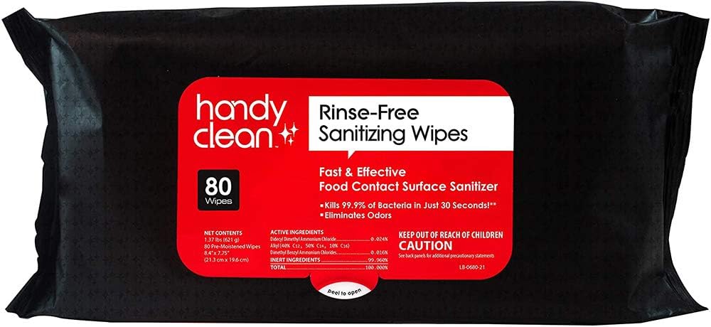 HandyClean Rinse-Free Food Contact Sanitizing Wipes Pouch, Multi Surface Cleaning Supplies for