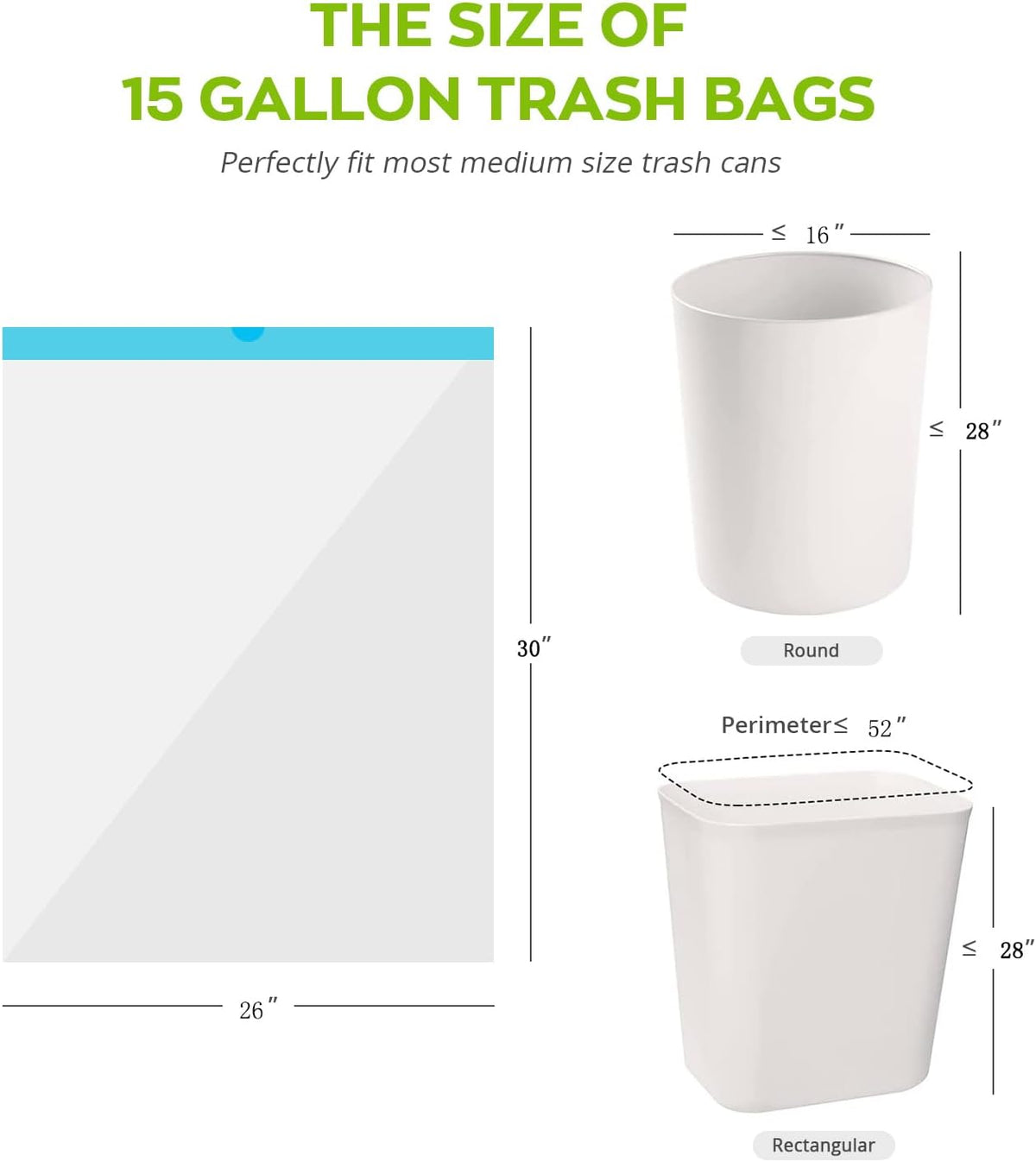 15 Gallon white drawstring trash bags, No tear open large floral scent garbage bag,Ultra thickened