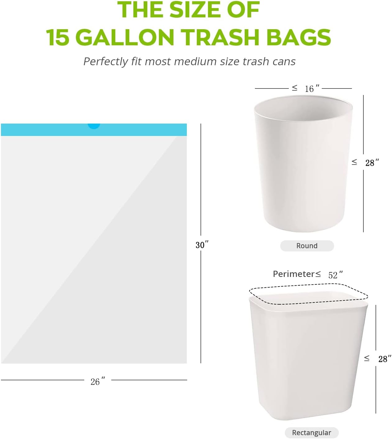 15 Gallon white drawstring trash bags, No tear open large floral scent garbage bag,Ultra thickened