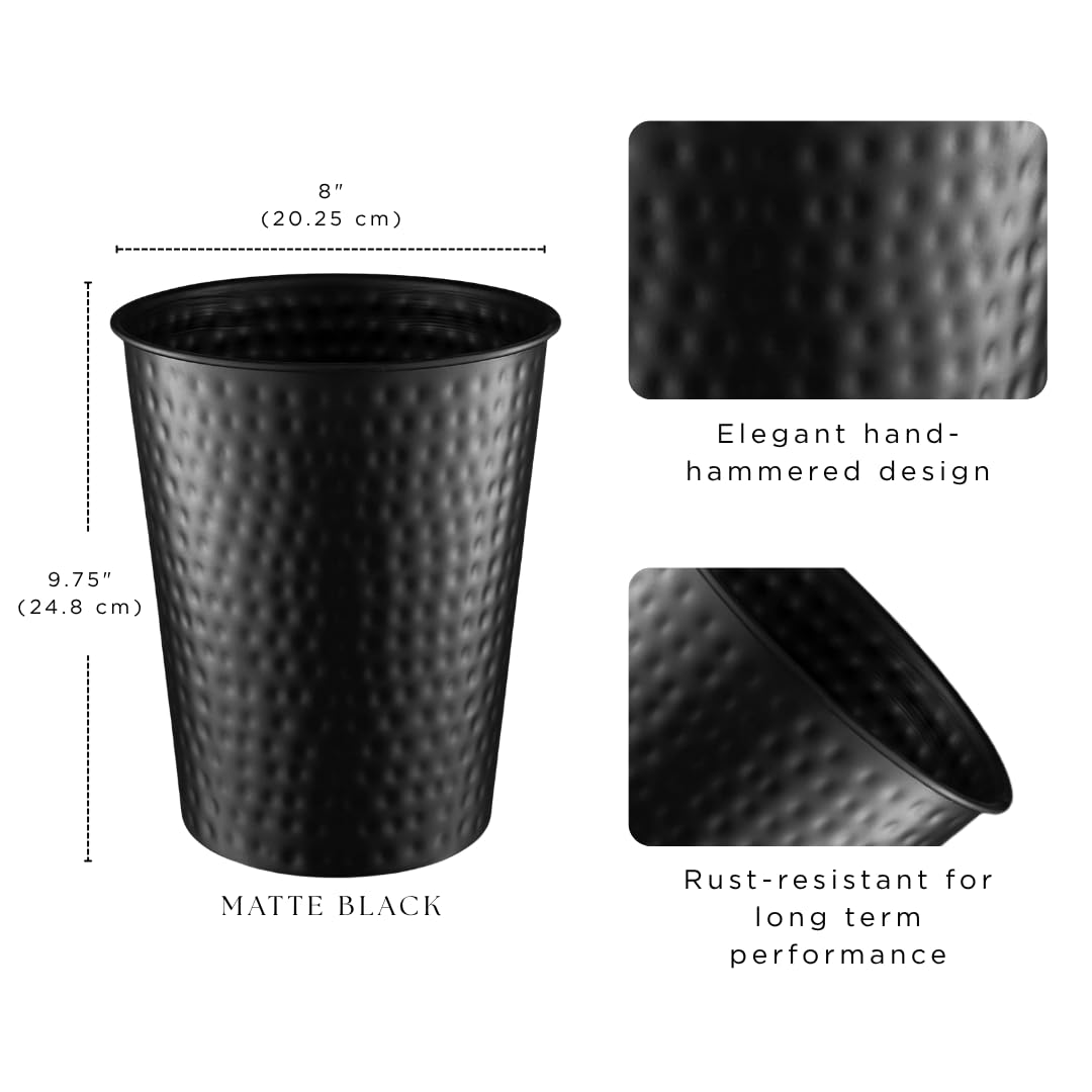 Monarch Abode Black Hand Hammered Metal Wastebasket for Home Office Bedroom, Decorative Waste