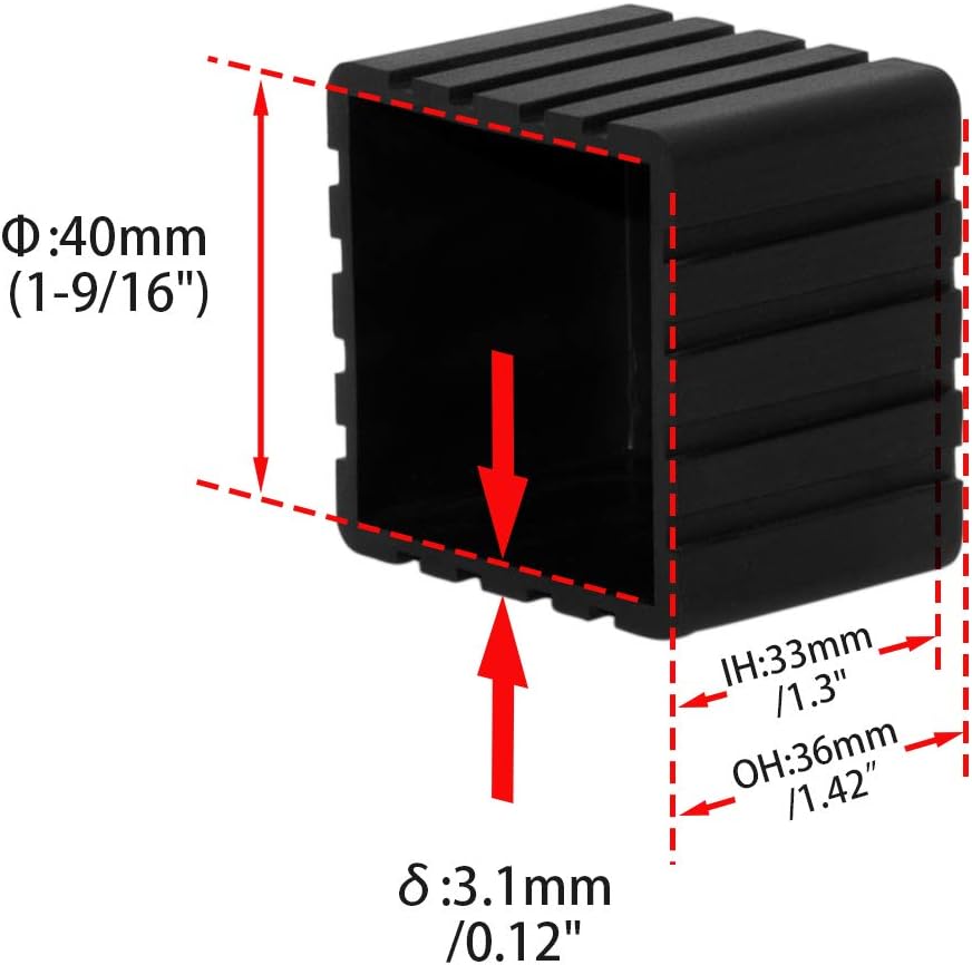 Flyshop Anti-Skid Non-Marking Synthetic Rubber Patio Chair Table Leg Caps Square Furniture Covers