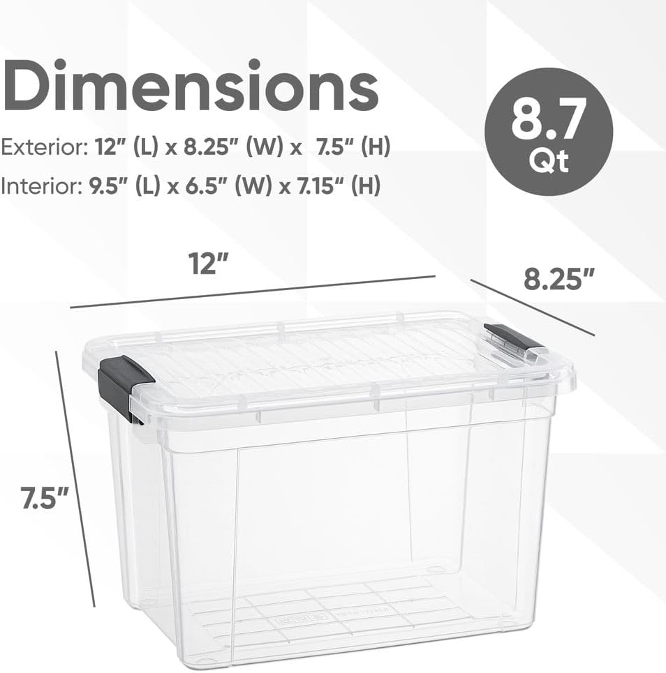 Superio Clear Storage Boxes with Lids, 8.75 Quart Plastic Container Bins for Organizing, Stackable