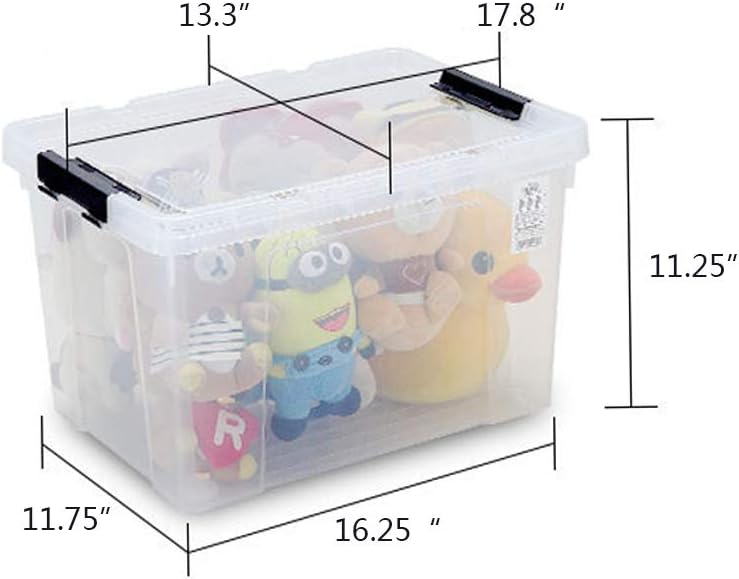 Ggbin 34 Quart Clear Lidded Storage Container Tote, Plastic Storage Box Bin with Black Latch, 4