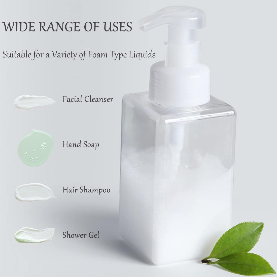 Foaming Soap Dispenser, 450ml(16oz) Refillable Modern Square Pump Bottle for Shampoo, Body Wash