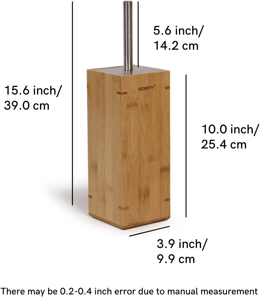 GOBAM Bamboo Toilet Bowl Cleaner with Holder for All Toilet Types - Hidden Stainless Steel Toilet