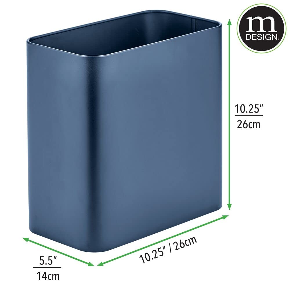 mDesign Small Metal 2.4 Gallon/9 Liter Trash Can Wastebasket Garbage Bin for Bathroom, Slim Rubbish