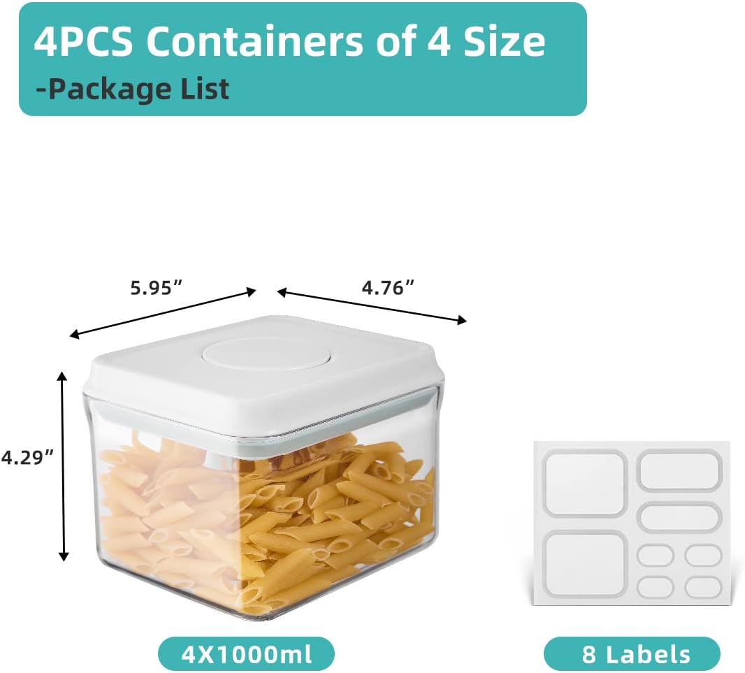 Ankou Airtight Container Set (1000ml 4 Pcs) Stackable One Press Openning Food Containers for Snacks