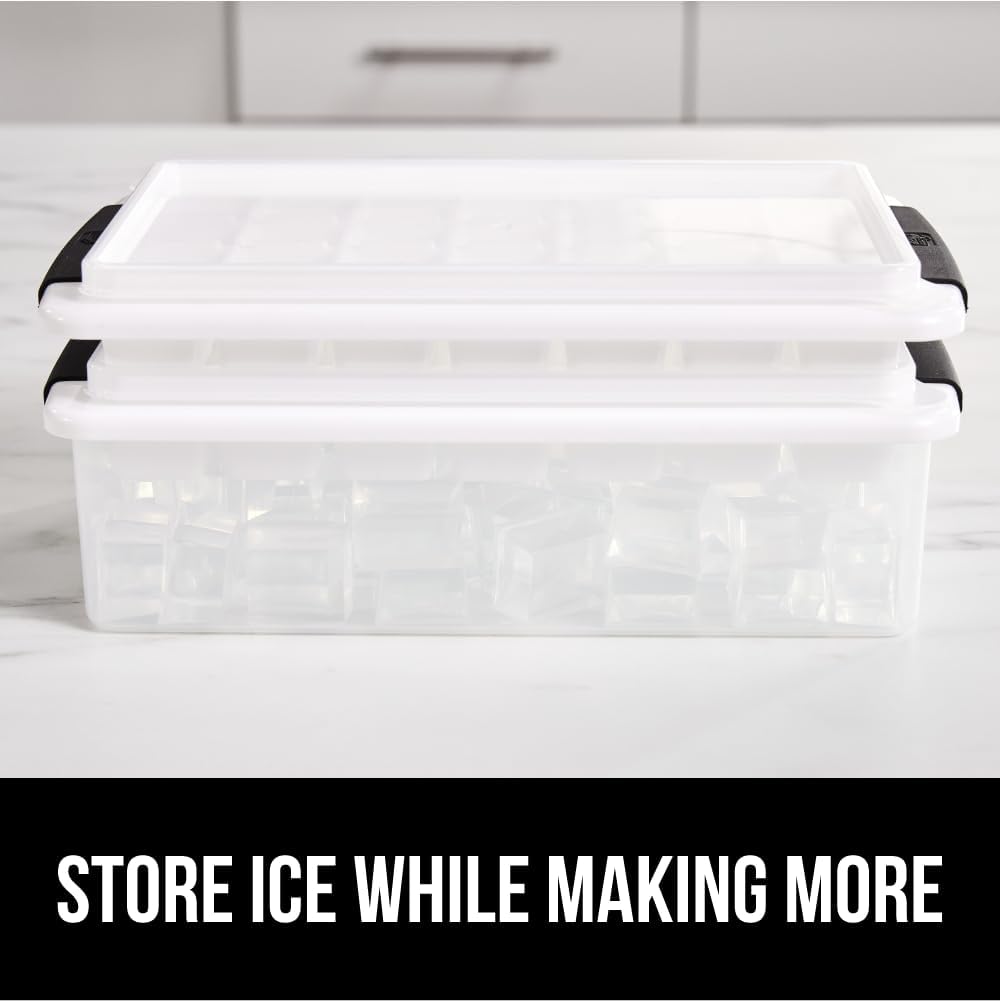 GORILLA GRIP Stackable Ice Cube Tray and Bucket Set for Freezer, Includes 2 Trays with Lid and