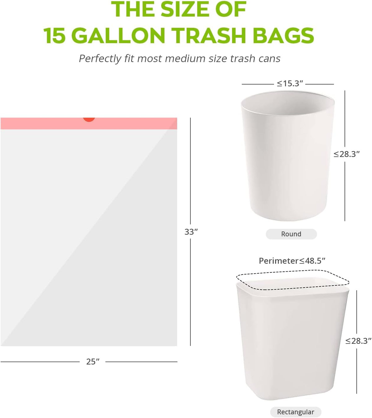 Heavy Duty 15 Gallon Drawstring Trash Bags, 108 Count Ultra Thick Strong Plastic Garbage Bags
