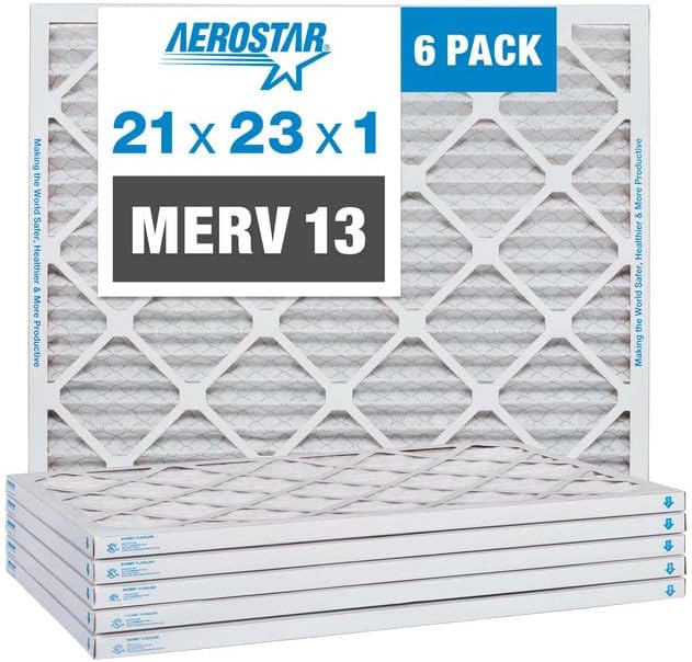 Aerostar 21x23x1 MERV 13 Pleated Air Filter, AC Furnace Air Filter, 6 Pack (Actual Size: 20 7/8" x