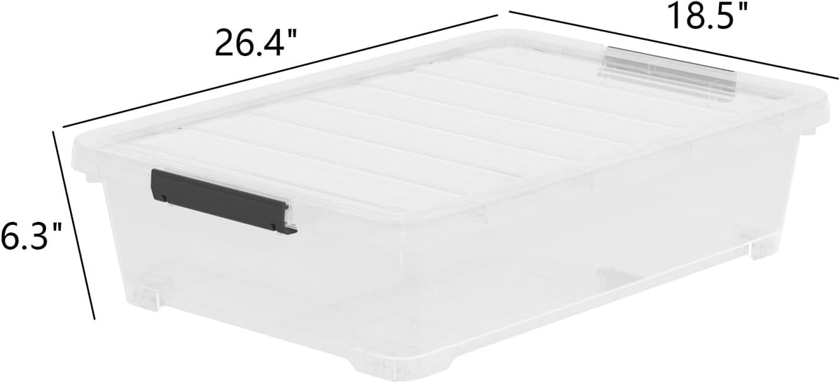 4 Packs Under Bed Storage Containers with Clear Lid, Large Stackable Plastic Latching Bins with