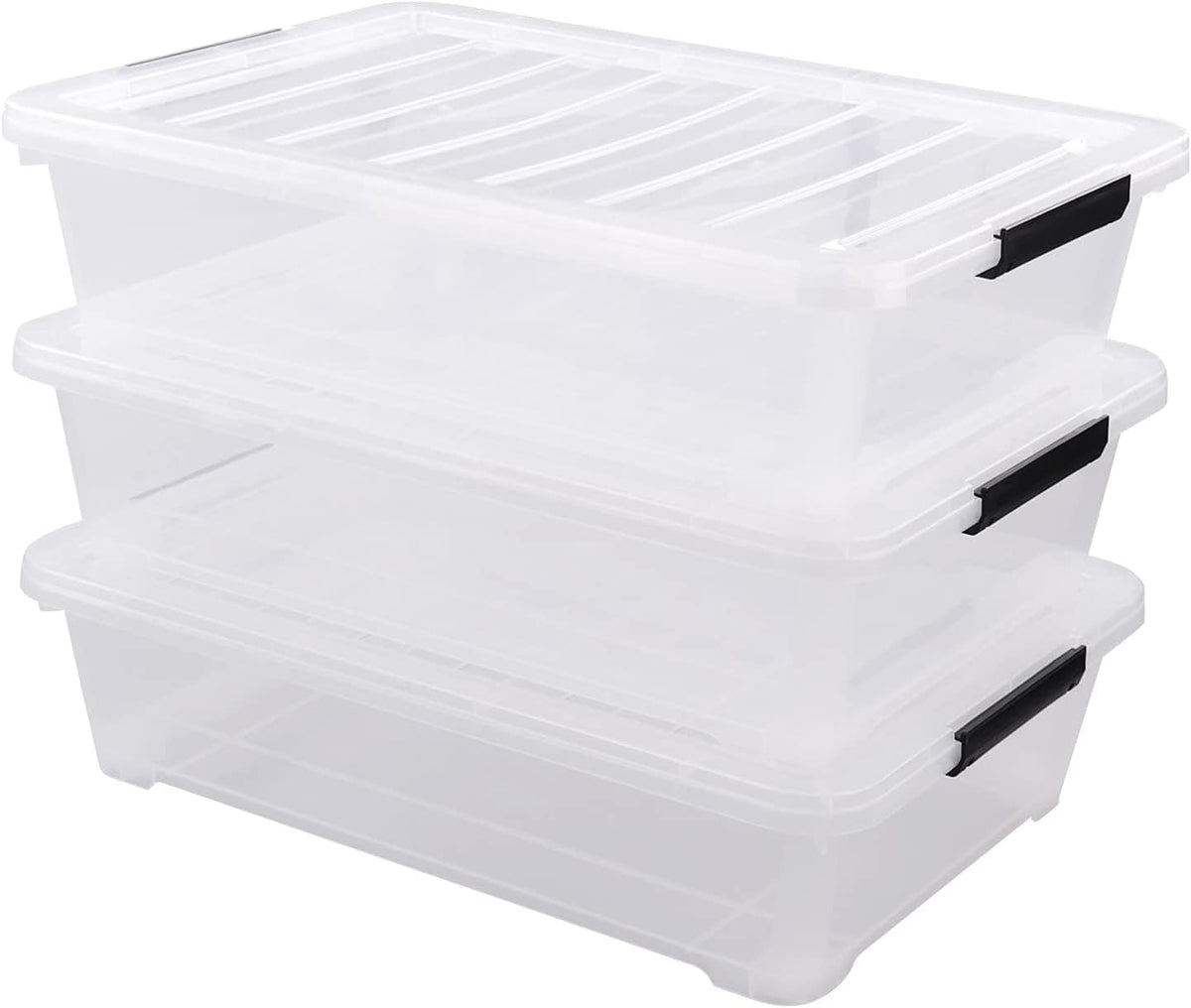 40 Quart Clear Plastic Underbed Storage Container, Wheeled Latching Storage Box for Shoes, Bags