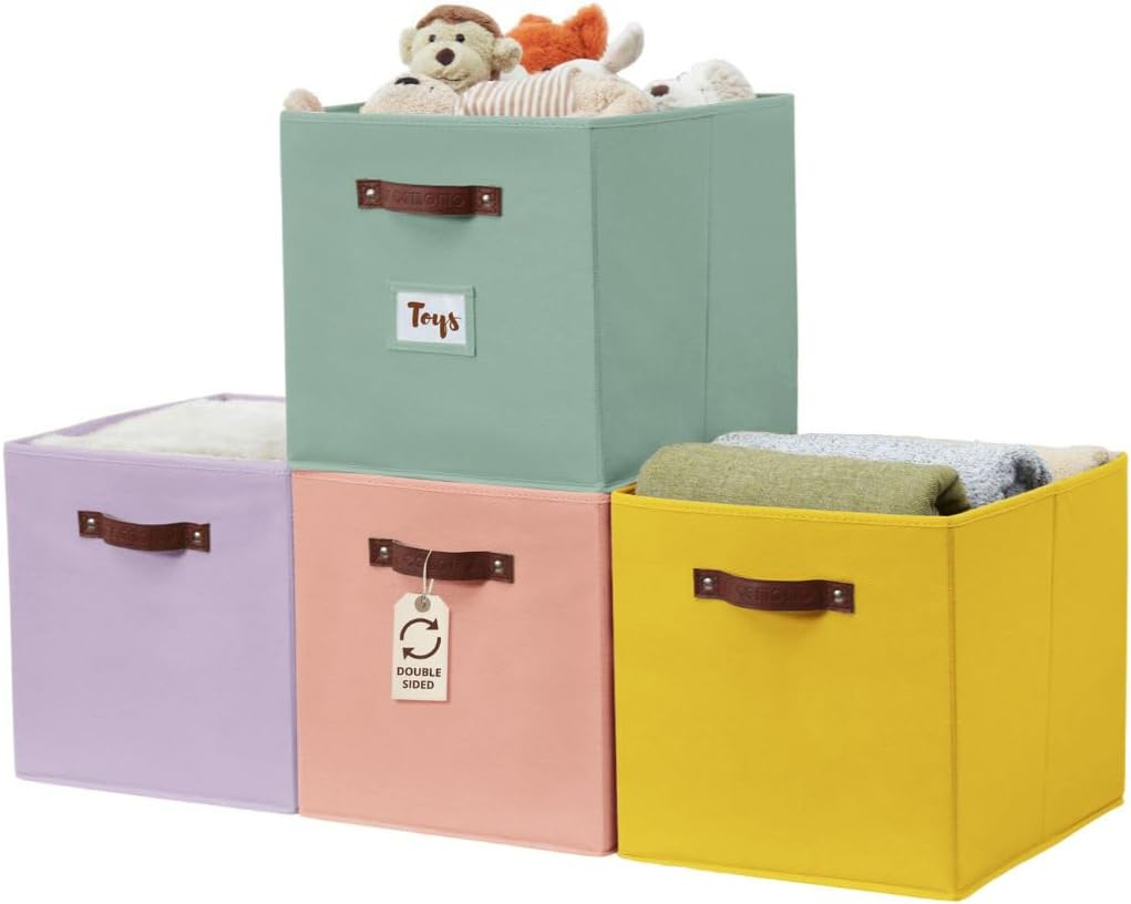 DECOMOMO Storage Baskets, 13x15x13 Storage Cube Bins with Labels for Organizing Shelves Kallax