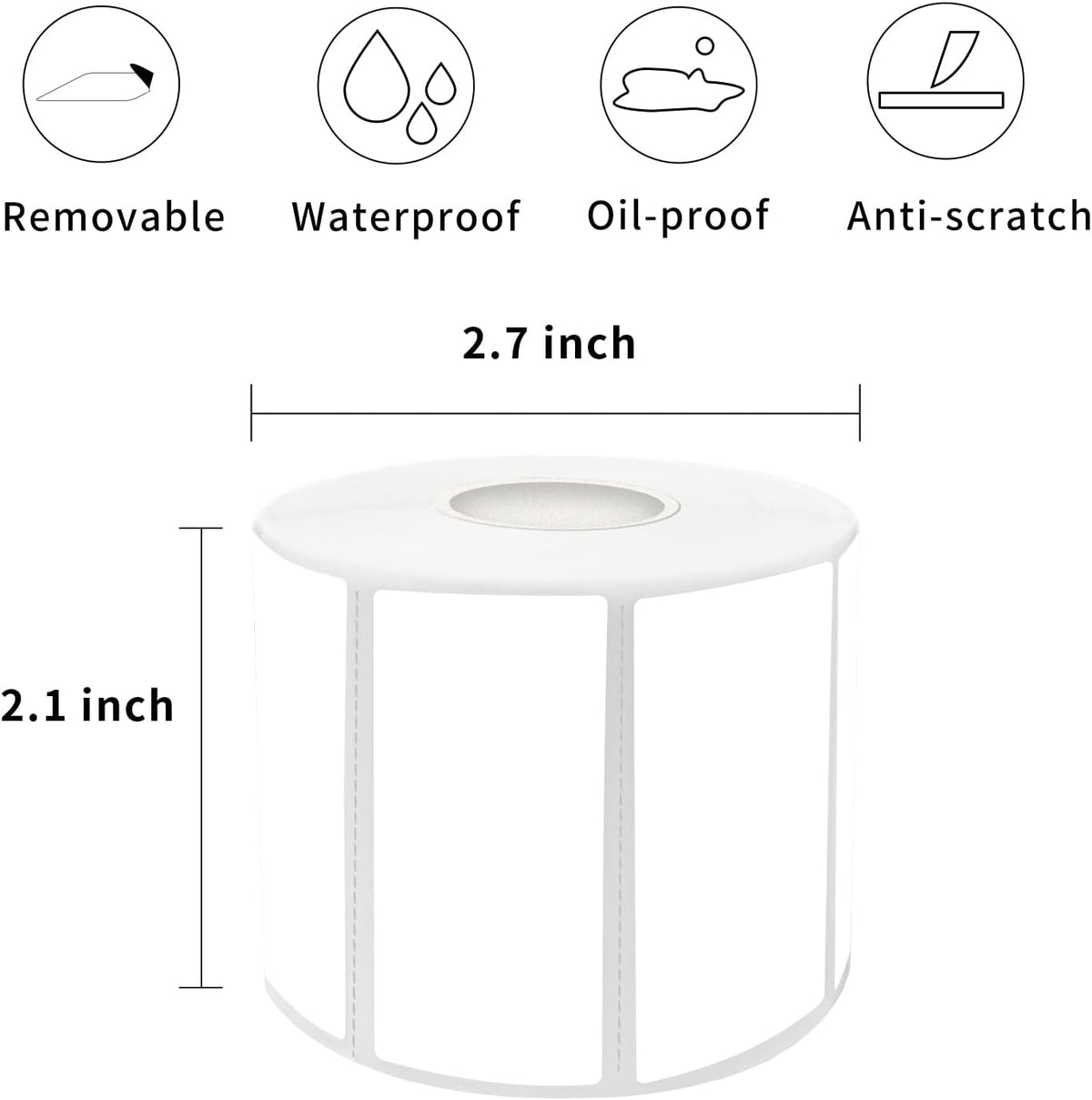 1×2 Inch White Removable Thermal Labels,Waterproof Thermal Label,800 Sheets per Roll with