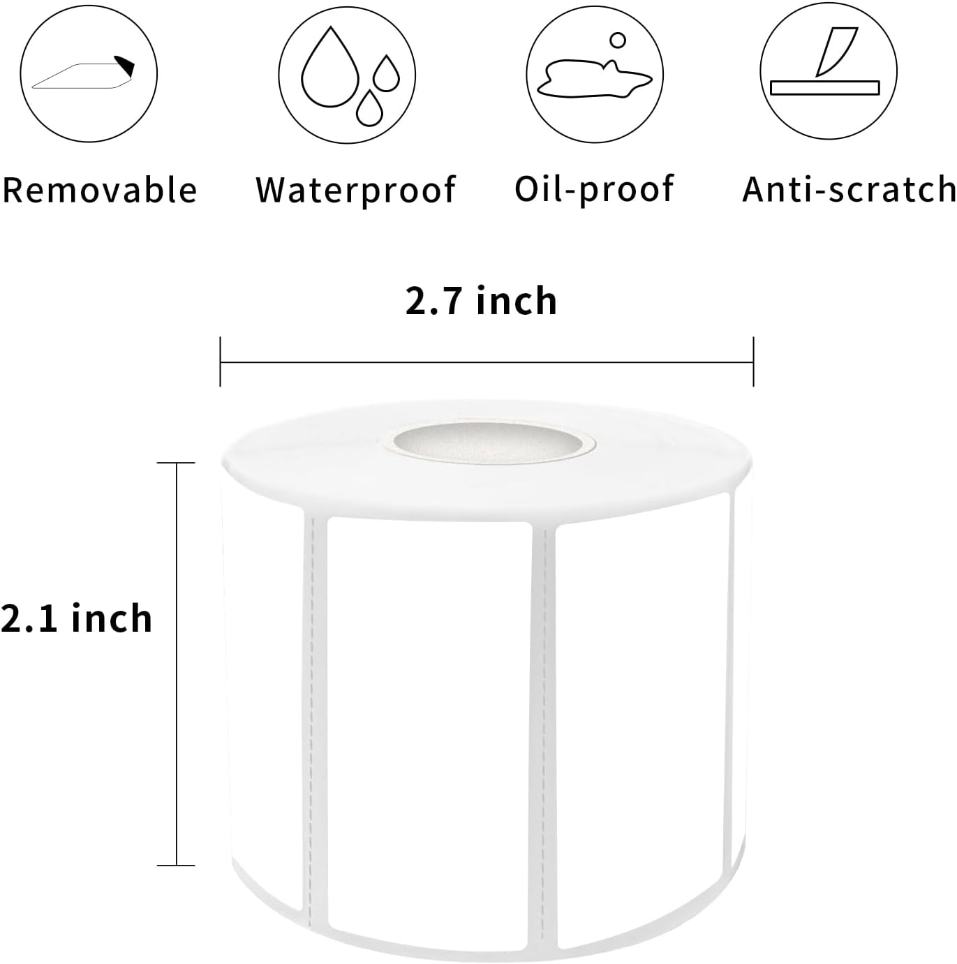 1×2 Inch White Removable Thermal Labels,Waterproof Thermal Label,800 Sheets per Roll with