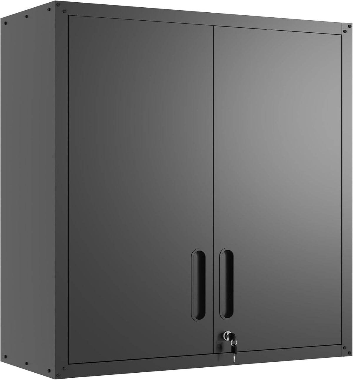 Garage Wall Cabinet with Doors and Shelves, Metal Wall Mounted Storage Cabinet with Lock, Hanging
