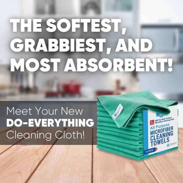 MW Pro Microfiber Cleaning Cloth | Green (12 Pack) | Size 16" x 16" | All Purpose Microfiber Towels