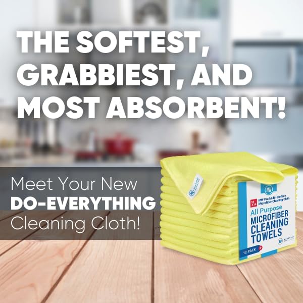 MW Pro Microfiber Cleaning Cloth | Yellow (12 Pack) | Size 16" x 16" | All Purpose Microfiber