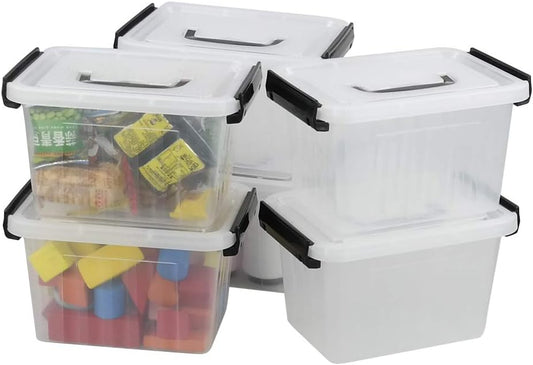 Asking Plastic Latching Box with Black Handle, Lidded Storage Bins, 6 Packs, 3 Quart