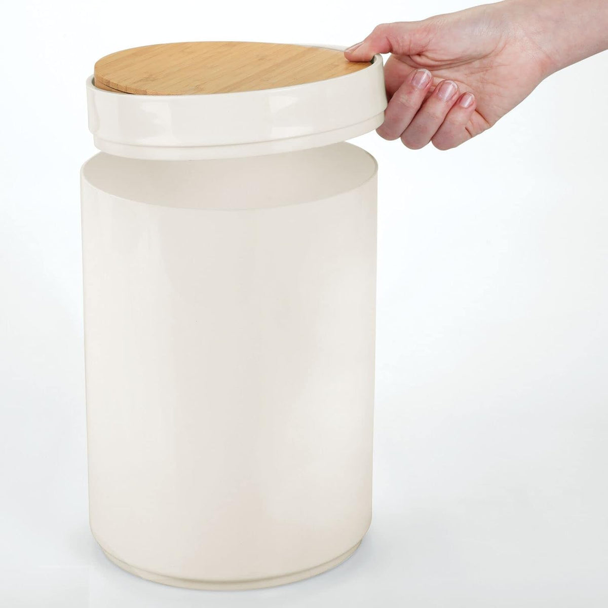 mDesign Plastic Round Trash Can Small Wastebasket - Garbage Bin Container with Swing-Close Lid