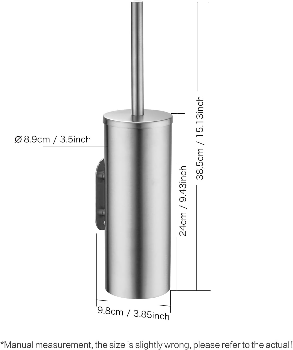 Brushed Stainless Steel Toilet Brush and Cover, No-Punch Hook Base Dual Purpose Toilet Brush Holder