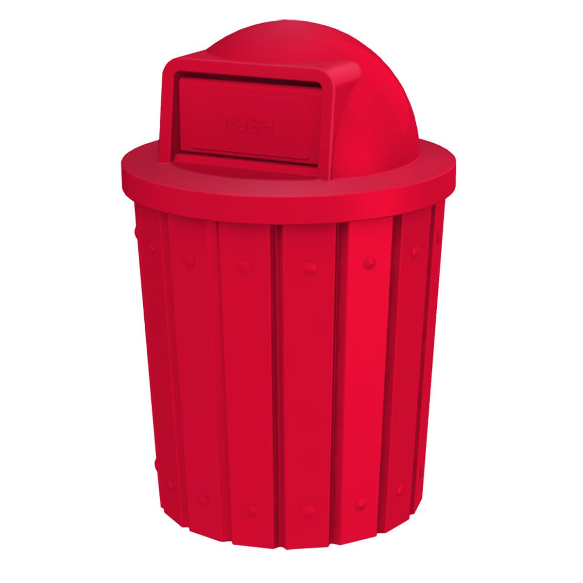 42 Gallon Slated Circle 100% Recycled Plastic Heavy Duty Outdoor Trash Can with Push Open Dome Lid