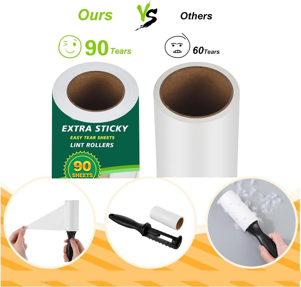 Extra Sticky Lint Roller Refills,Fits Most 3.9"-4" Standard Size Lint Roller with Inner Diameter at