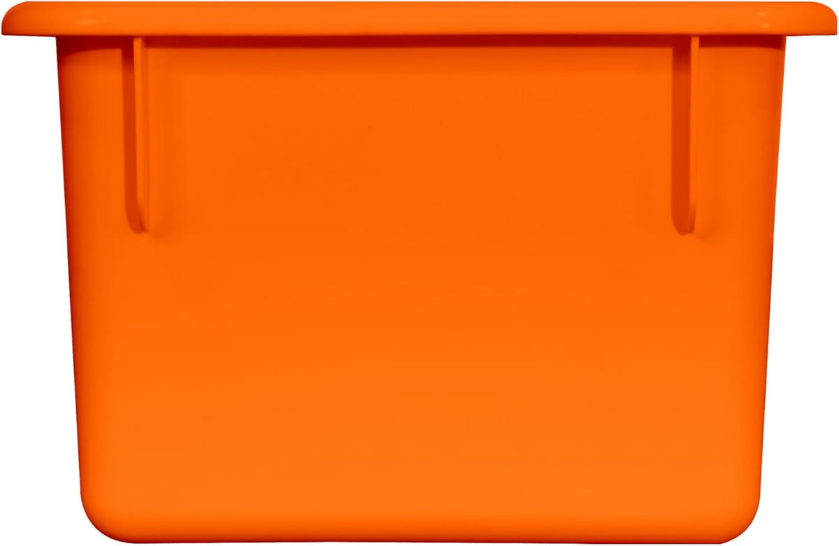 Wood Designs Cubby Storage Bin, Heavy Duty Plastic Containers for Kids Orange Cubby Tray Set of 12