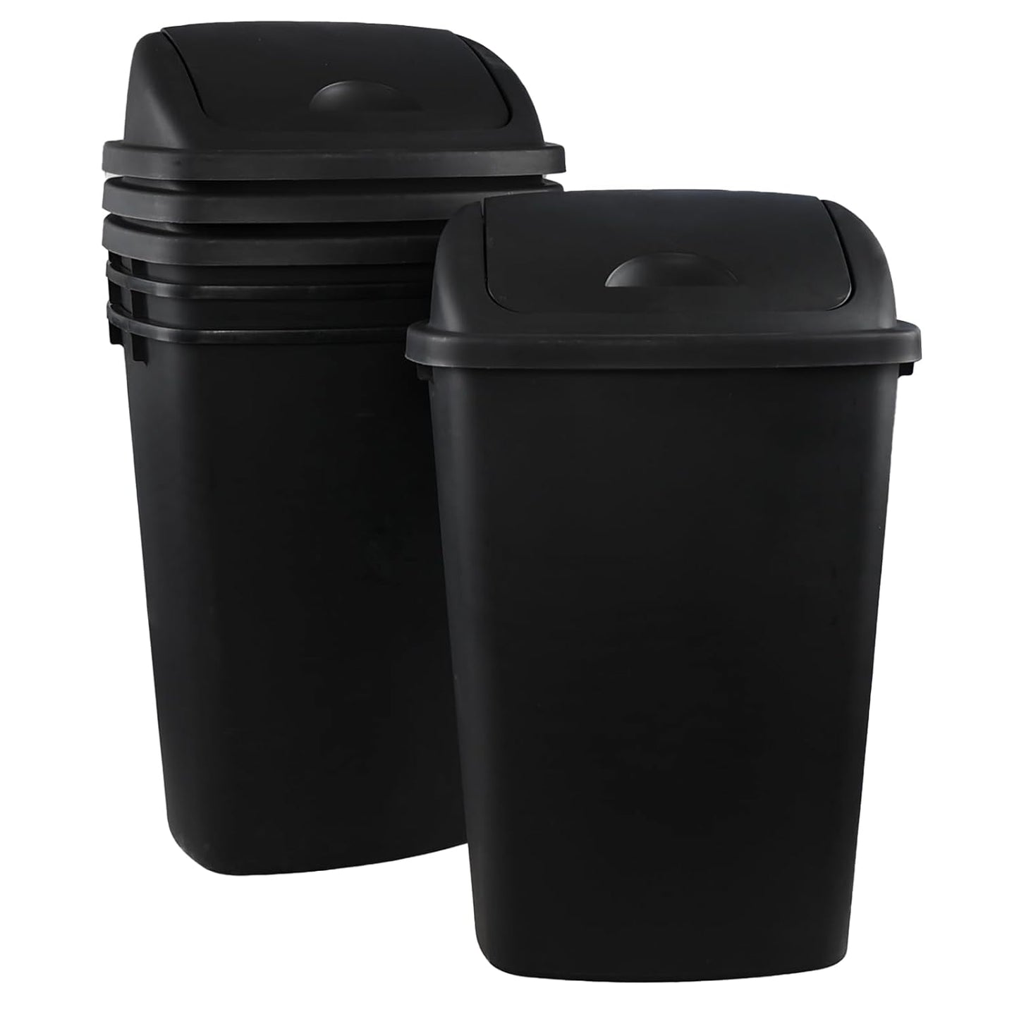 4-Pack 13 Gallon Plastic Swing Top Trash Can, Lidded Wastebasket Garbage Can for Kitchen, Garage