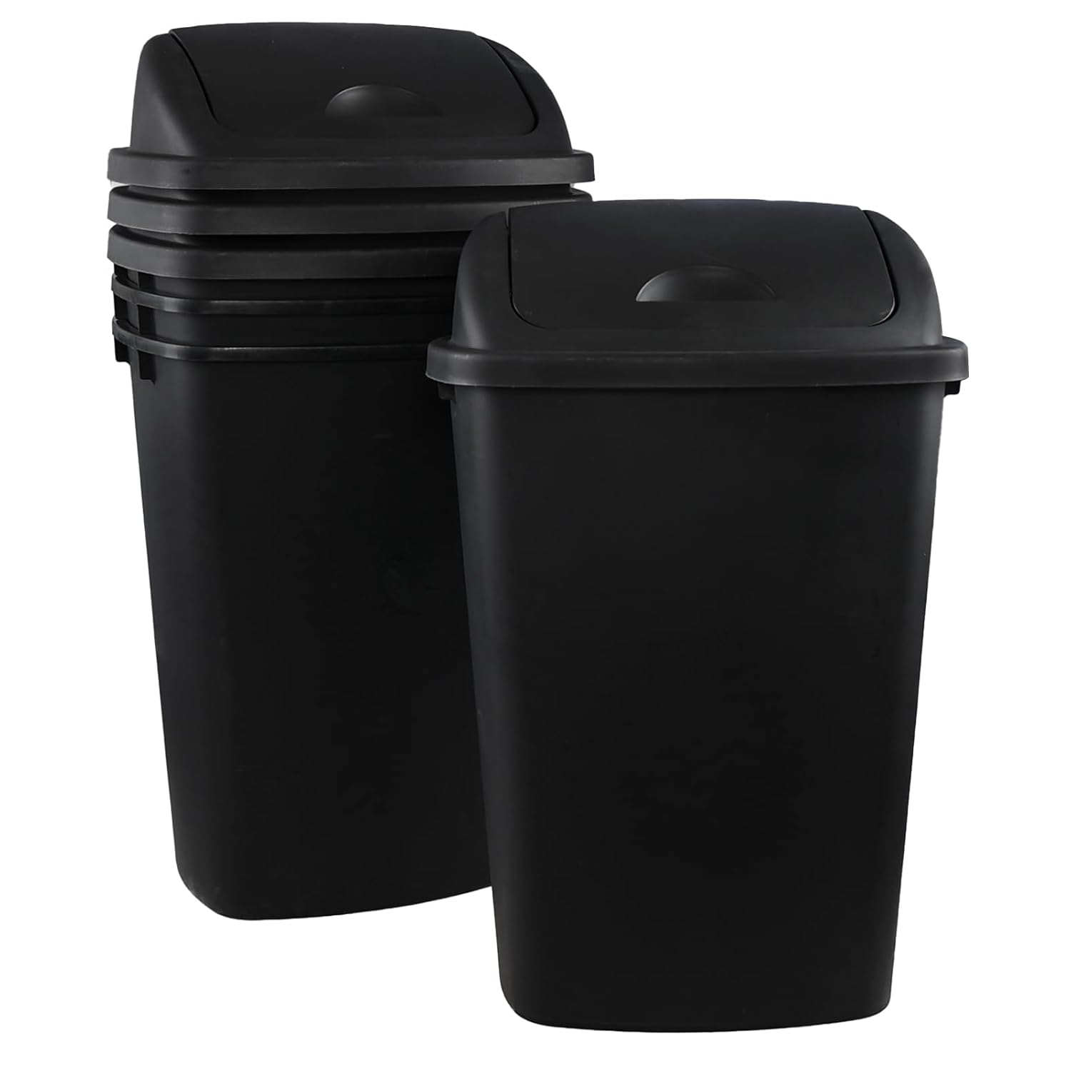 4-Pack 13 Gallon Plastic Swing Top Trash Can, Lidded Wastebasket Garbage Can for Kitchen, Garage