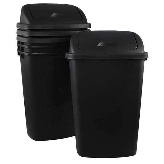4-Pack 13 Gallon Plastic Swing Top Trash Can, Lidded Wastebasket Garbage Can for Kitchen, Garage