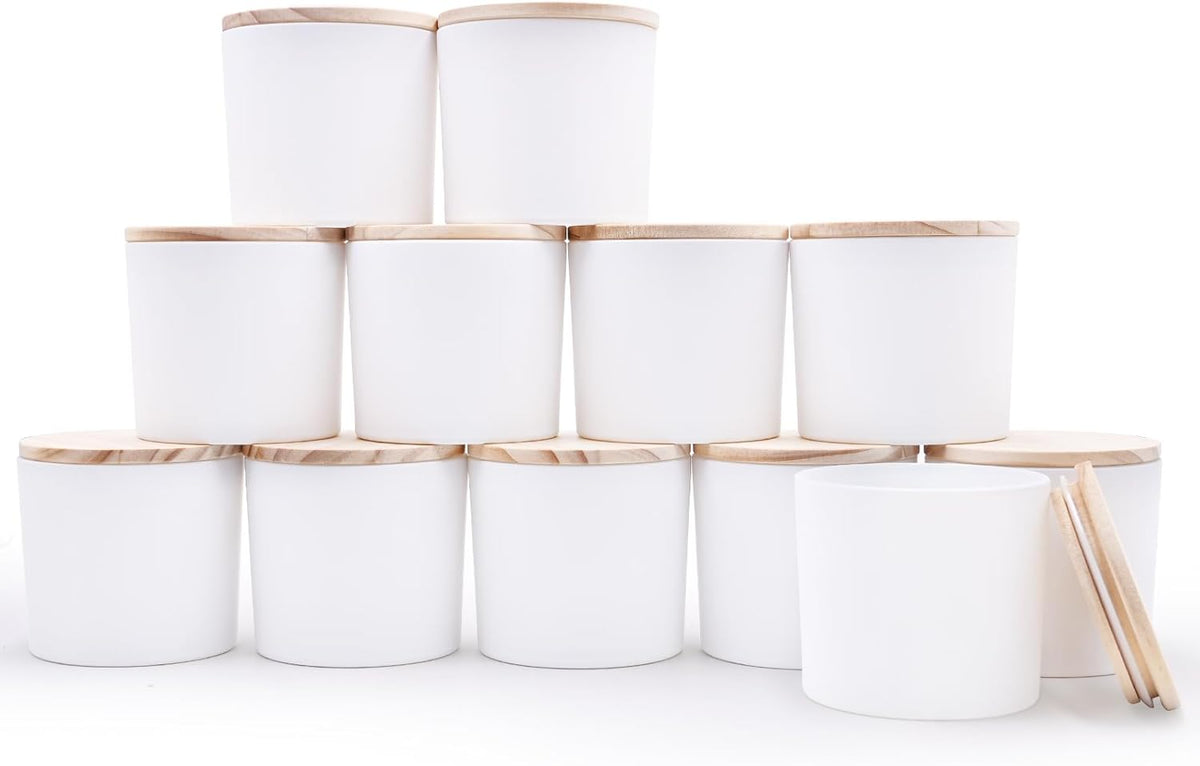 12 OZ Thick Candle Jars for Making Candles 12 Pcs, Empty Jars with Wood Lids for Spice Jars, Sample
