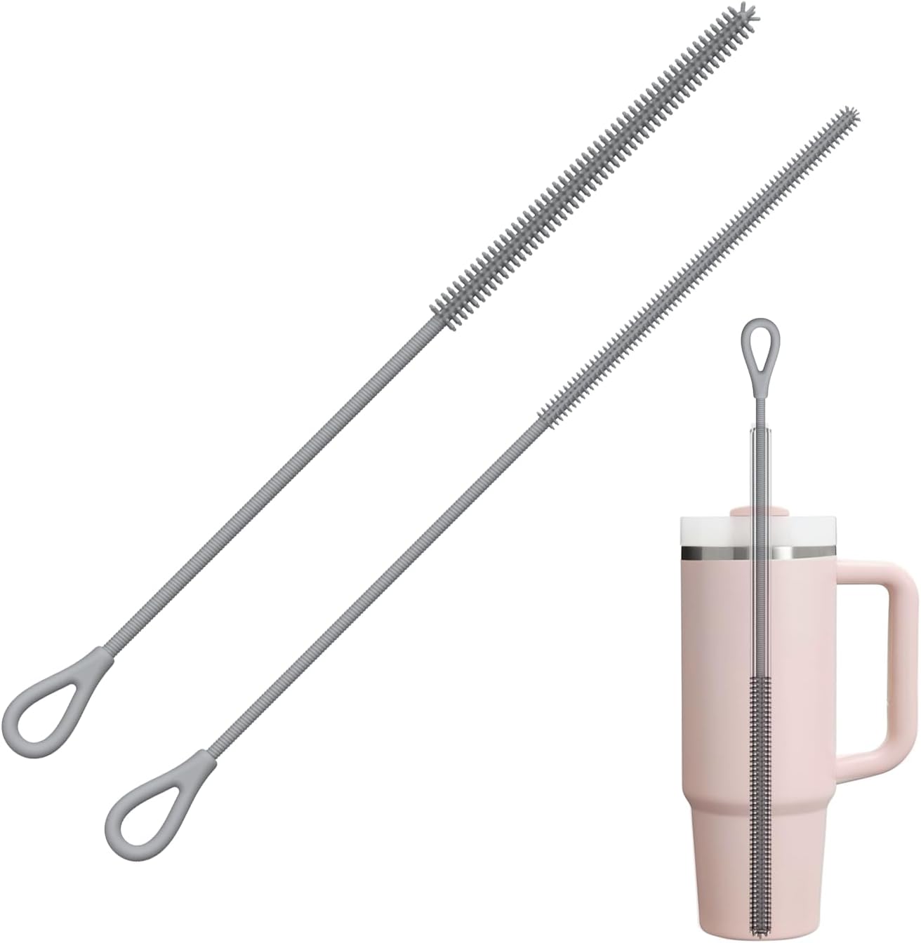YOTIME Silicone Straw Cleaner Brush, 2Pcs Reusable Straw Brush Extra Long for Cleaning Tumbler with