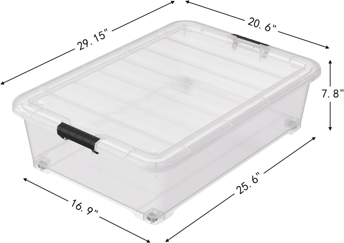 50 Quart Multipurpose Under Bed Storage Container Bins with Secure Latch Lid & Wheels, Underbed