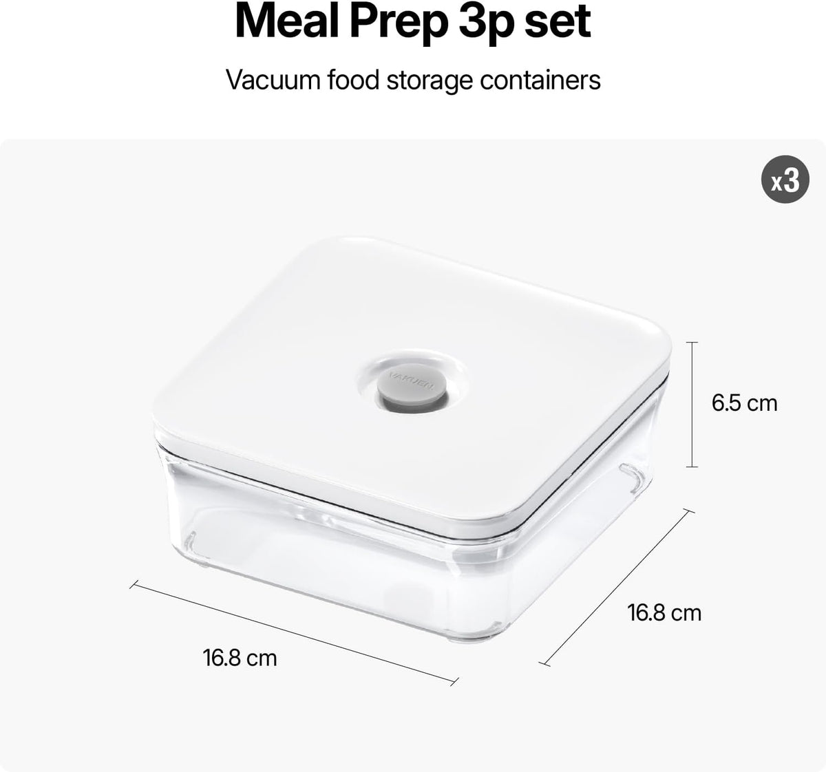 VAKUEN Premium Airtight Food Storage Container. Meal Prep 0.85qt 3pc/Set. 3pcs Container. Patented