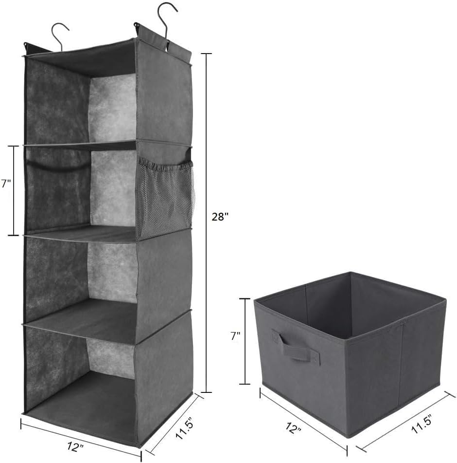 MAX Houser 4-Shelf Hanging Closet Organizer, Space Saver, Cloth Hanging Shelves with 2 Side