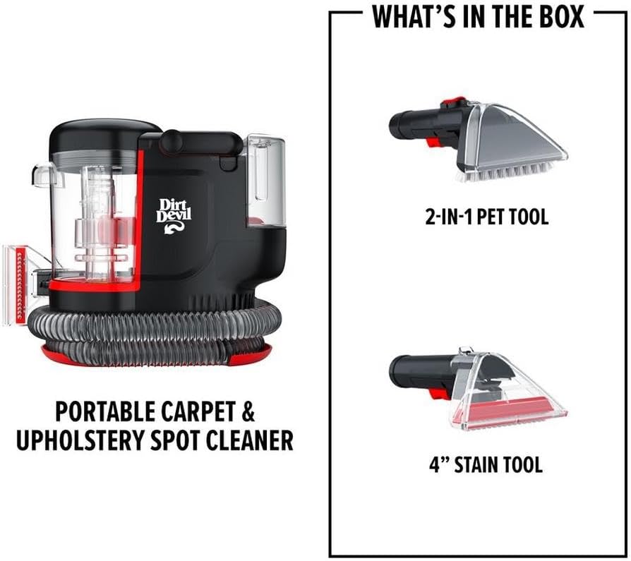 Dirt Devil Portable Spot Cleaner Machine for Carpet and Upholstery, Powerful Suction Spot Cleaning