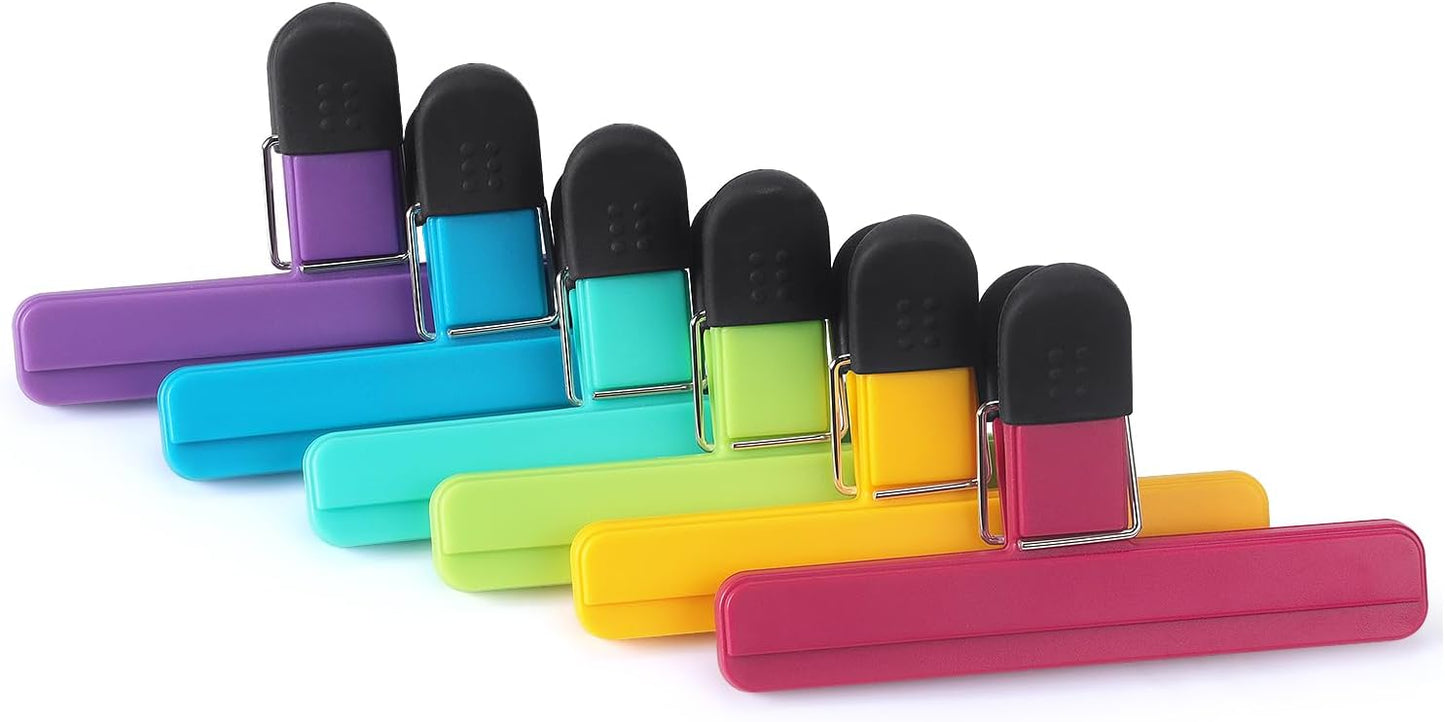Tamaki 6 Pack Large Chip Bag Clips Assorted Color Food Bag Clips Plastic Heavy Duty Seal Grip, 6 x