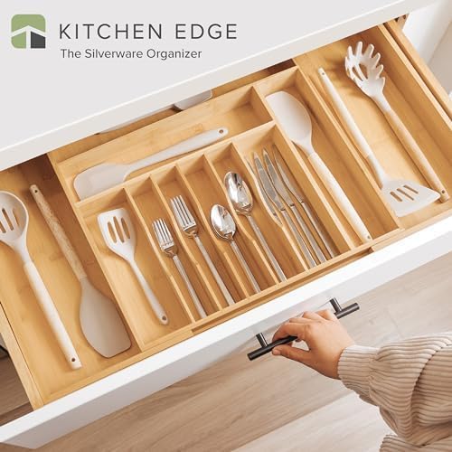 KitchenEdge Premium Silverware, Flatware and Utensil Organizer for Kitchen Drawers, Food-Safe