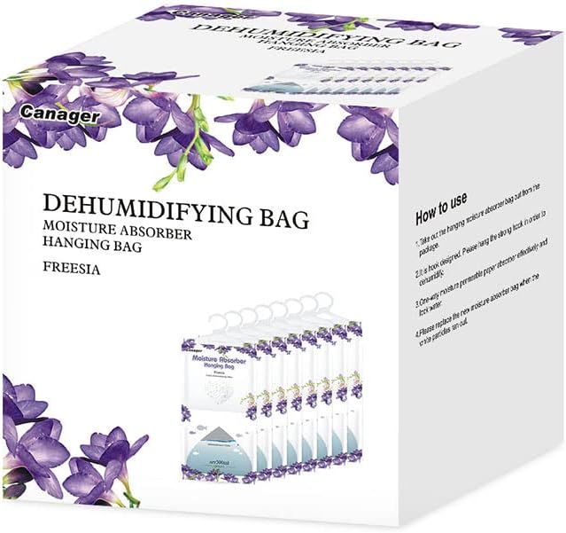 CANAGER Hanging Moisture Absorber, Freesia Moistureproof Hanging Bag，Dehumidifier Bag (8 packs)