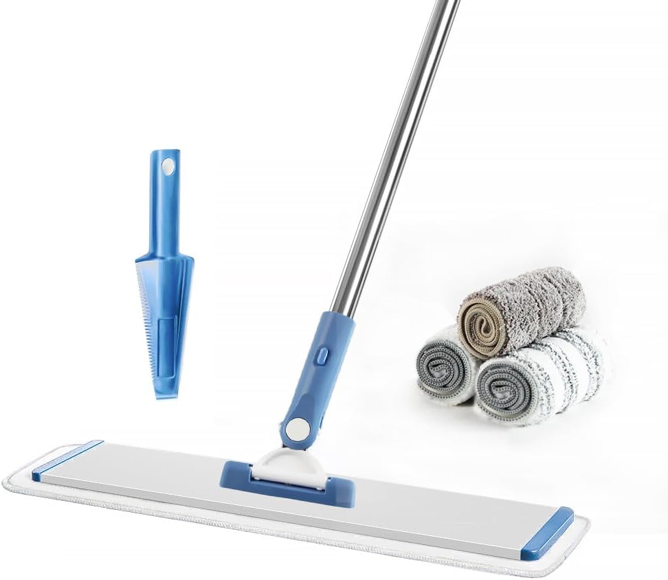 CQT Commercial Flat Microfiber Floor Mop Cleaning System 18" Inch Wet Dry and Dust Hardwood with 4
