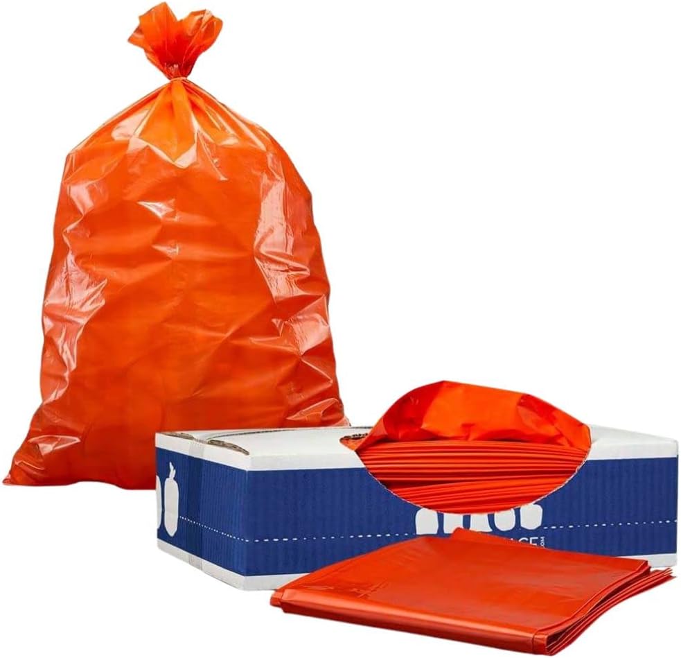 Plasticplace 55-60 gallon Trash Bags │ 1.2 Mil │ Orange Heavy Duty Garbage Can Liners │ 38” x 58”