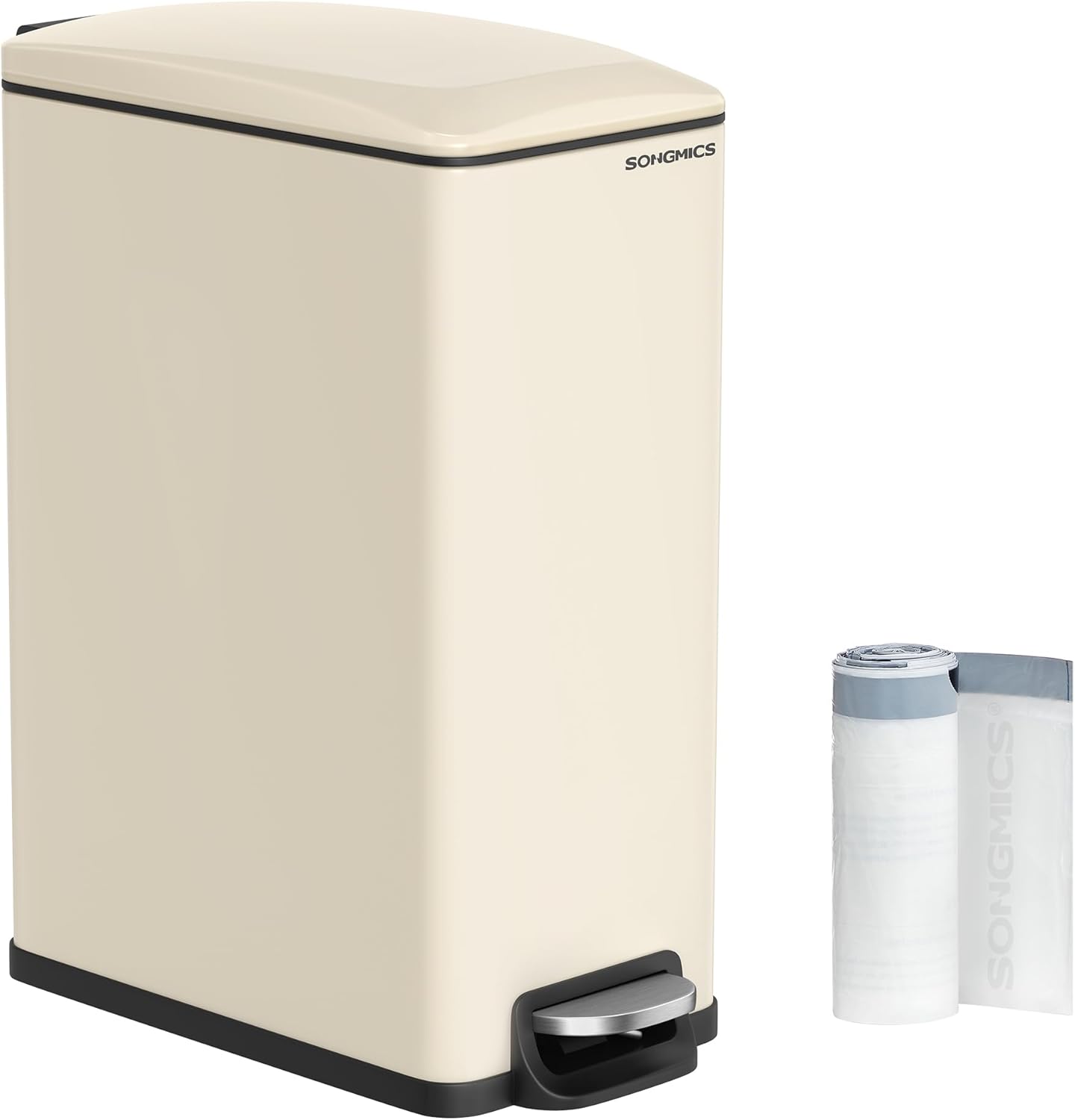 SONGMICS Slim Trash Can, 13-Gallon (50 L) Garbage Can for Narrow Spaces with Soft-Close Lid, Inner