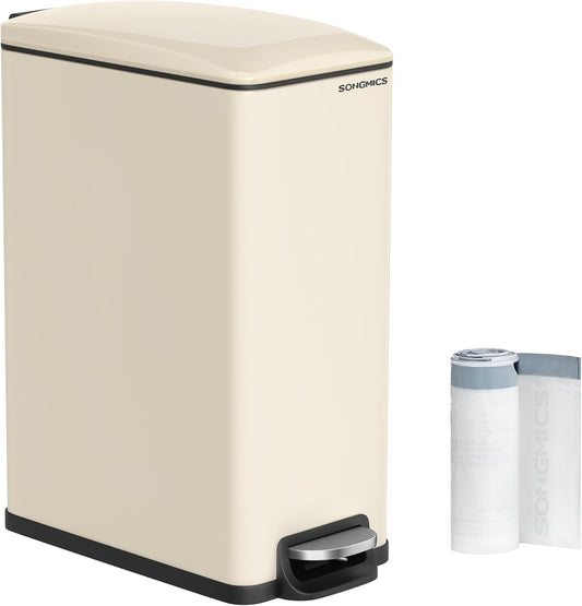 SONGMICS Slim Trash Can, 13-Gallon (50 L) Garbage Can for Narrow Spaces with Soft-Close Lid, Inner