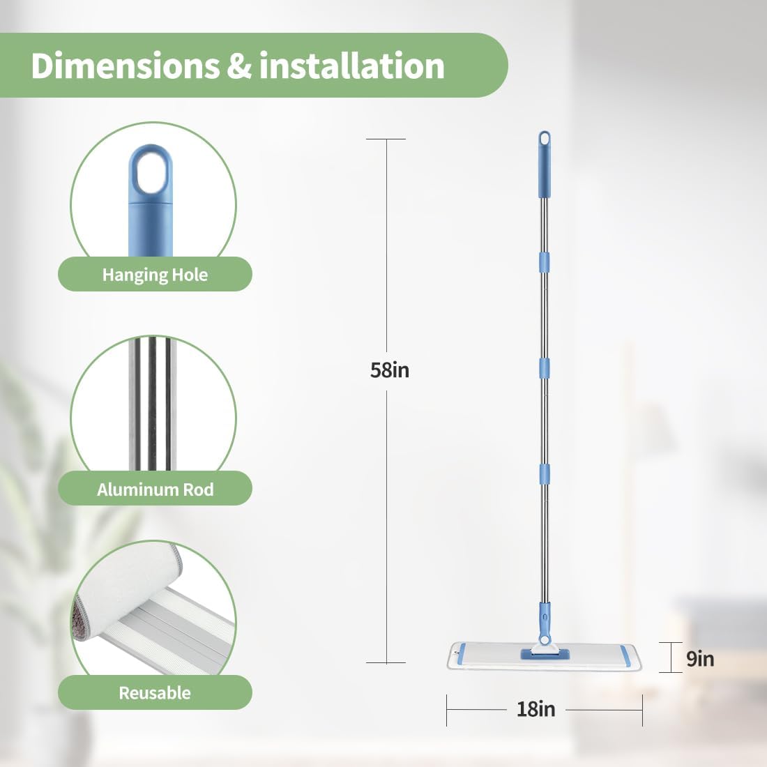 CQT Commercial Flat Microfiber Floor Mop Cleaning System 18" Inch Wet Dry and Dust Hardwood with 4
