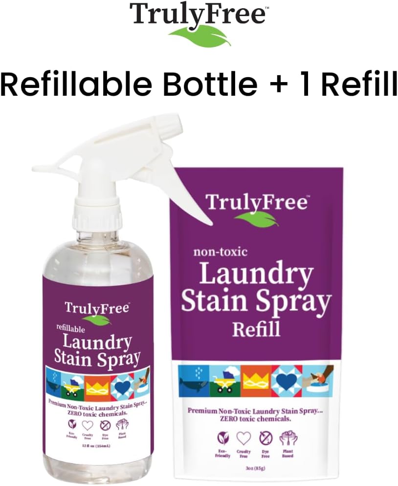 Truly Free Laundry Stain Remover Spray for Clothes - Removes Tough, Dried-In Stains on Whites &