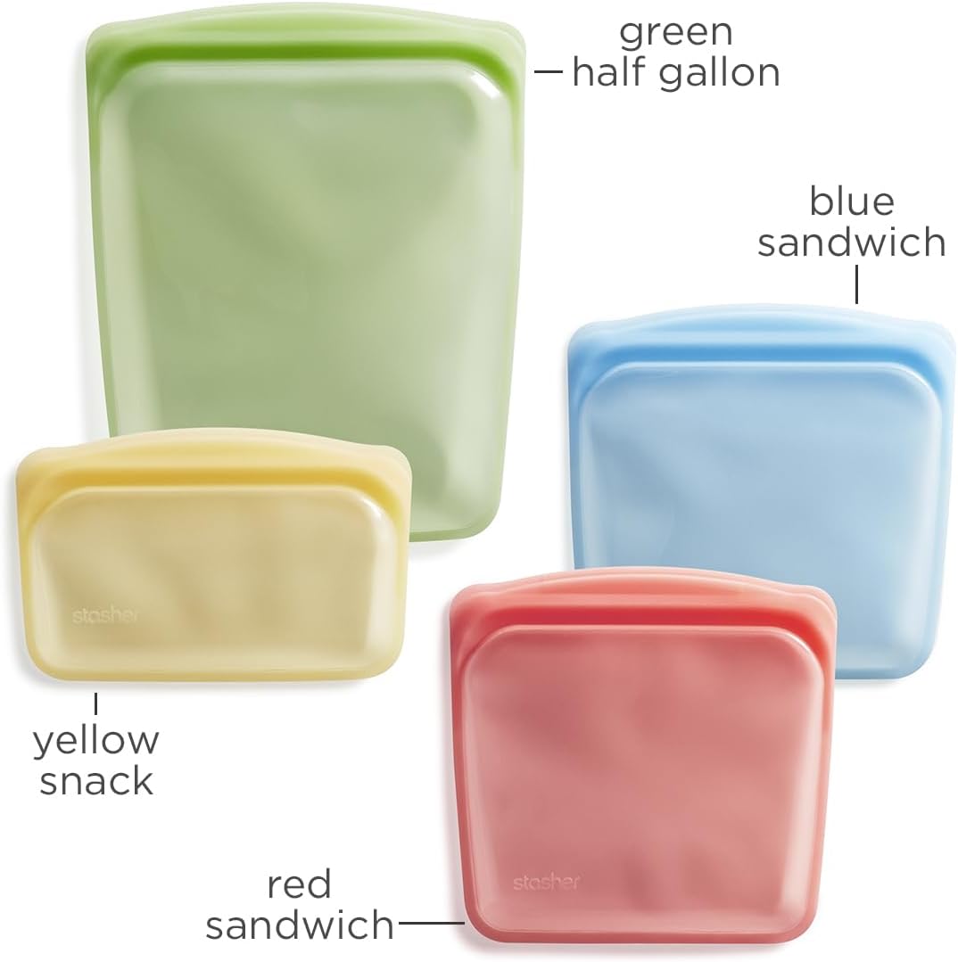 Stasher Premium Silicone Reusable Food Storage Bags, 4-Pack, Multi, Multi-Use Food Storage Bags