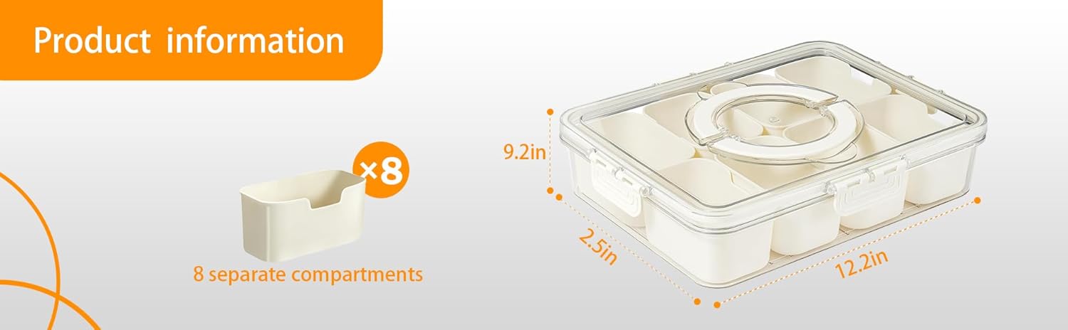 Snackle Box Container Meal Prep Divided Portion Serving Platters and Trays with Lid Handle Reusable