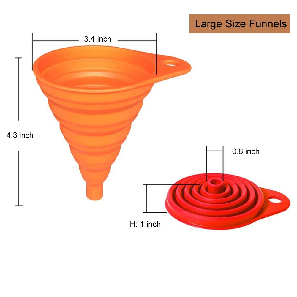 KongNai Kitchen Funnel Set 4 Pack, Small and Large, Kitchen Gadgets Accessories Foldable Silicone