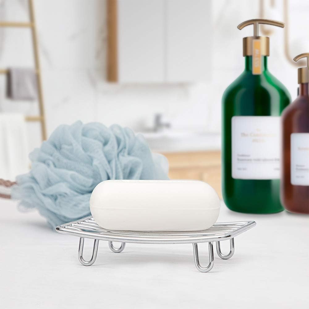 Bar Soap Dish Holder for Shower Bathroom Stainless Steel Rust Proof Self Draining with White Soap